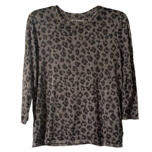Lucky Brand Leopard Print 3/4 sleeve tissue thin knit top size Large